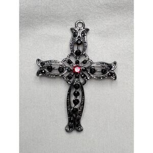 Mid-Century Brutalist Cross Pendant – Cast Metal Rosette Design, Artisan Jewelry